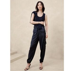 Banana Republic 568220 Satin Cargo Jogger Preppy Navy Blue NWT XXL